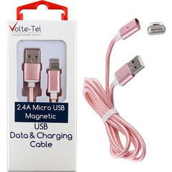 VOLTE-TEL ΚΑΛΩΔΙΟ MICRO USB ΦΟΡΤΙΣΗΣ DATA MAGNETIC BRAIDED VCD08 2.4A 1M ΡΟΖ ΧΡΥΣΟ - (8228353)