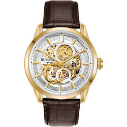 Bulova Sutton Ανδρικό Ρολόι Αυτόματο με Καφέ Δερμάτινο Λουράκι 97A138