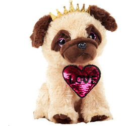 Σκυλάκι Pug Με Sequin Καρδιά και Στέμμα Λούτρινο 25cm