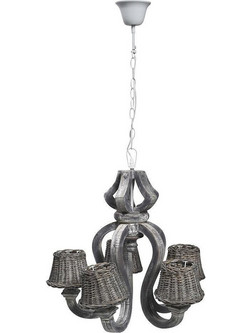 Πολυφωτο ξύλινο Γκρι με Rattan Καπέλα 58x58cm Espiel RIN309