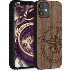 KWmobile Σκληρή Ξύλινη Θήκη με TPU Bumper Apple iPhone 12 mini - Navigational Compass / Dark Brown (52733.01)