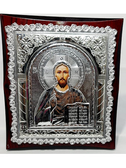 ΕΙΚΟΝΑ ΧΡΙΣΤΟΣ ΕΥΛΟΓΩΝ ΣΕ ΚΑΦΕ ΞΥΛΟ με ΑΣΗΜΙ ΕΠΑΡΓΥΡΟ ΠΕΡΙΒΛΗΜΑ 19,5 Χ Υ 22εκ