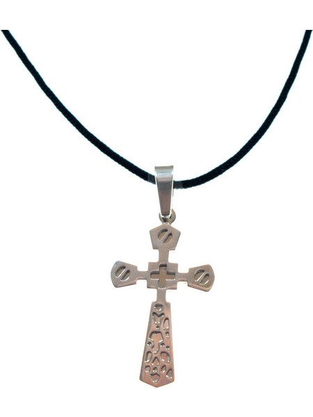 Κολιέ σταυρός από ατσάλι (stainless steel) σε ασημί χρώμα με δερματάκι BZ-NK-00205