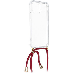 Forcell Cord Back Cover Σιλικόνης με Λουράκι Διάφανο/Κόκκινο (Galaxy A22 5G)