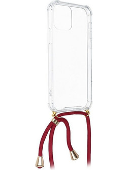 Forcell Cord Back Cover Σιλικόνης με Λουράκι Διάφανο/Κόκκινο (Galaxy A22 5G)