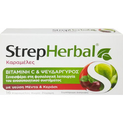 StrepHerbal Καραμέλες για Ερεθισμένο Λαιμό Μέντα & Κεράσι 16τμχ