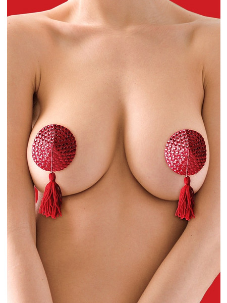 Αυτοκόλλητα Θηλών Round Nipple Tassels - Κόκκινα