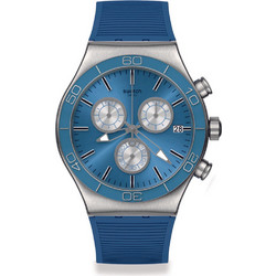 Swatch Ανδρικό Ρολόι Χρονογράφος με Μπλε Καουτσούκ Λουράκι YVS485