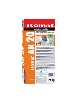Isomat AK-20 Υψηλής Ποιότητας, Εύκαμπτη, Ρητινούχα, Τσιμεντοειδής Κόλλα Πλακιδίων, Λευκή, 5 Kg