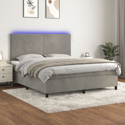 vidaXL Κρεβάτι Boxspring με Στρώμα & LED Σκ. Γκρι 180x200cm 3136017