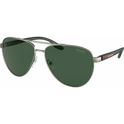 Prada PS52YS 7CQ06U Ανδρικά Γυαλιά Ηλίου Aviator Κοκάλινα Μεταλλικά Ασημί Μαύρα με Πράσινο Polarized Φακό