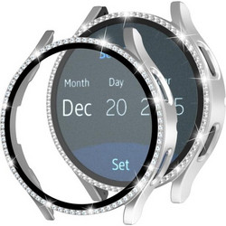 Για το Samsung Galaxy Watch4 Classic 42 χιλιοστά μονή σειρά διαμαντιών Electroplated PC υπόθεση ρολογιών (Ασημί) (OEM)