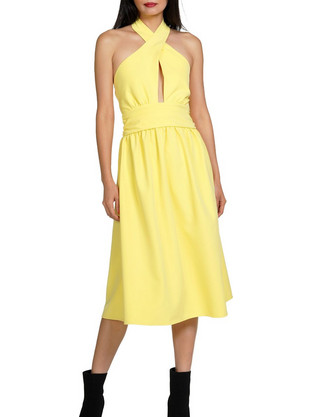 Kendall + Kylie Midi Καλοκαιρινό Φόρεμα για Γάμο / Βάπτιση Κίτρινο KKW3813014-W38105