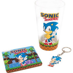Fizz Creations Sonic Keyring, Glass & Coaster Set