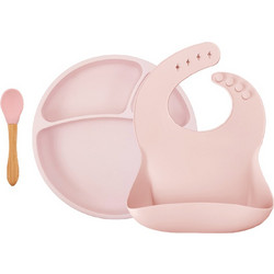 Minikoioi Βρεφικό Σετ Φαγητού Σιλικόνης & Bamboo Pink