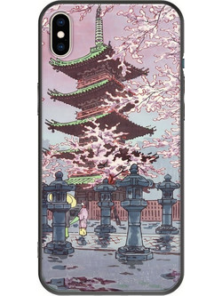 Θήκη Ukiyo-e - Cherry Blossom iPhone X / XS Black TPU (Μαύρη Σιλικόνη)