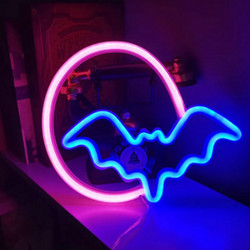 LED Επιτοίχιο Διακοσμητικό Φωτιστικό Neon με Τροφοδοσία USB - Μπαταρίες με Λογότυπο Νυχτερίδα Μπλε-Ροζ