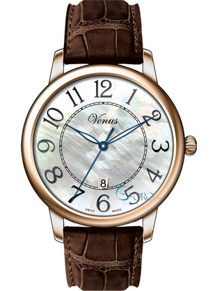 Venus Classico Time-Date Rose Gold Γυναικείο Ρολόι με Καφέ Δερμάτινο Λουράκι VE-2316A6-24-L4