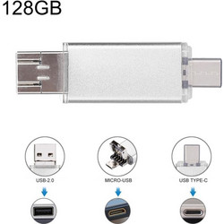 128GB 3 in 1 USB-C / Type-C + USB 2.0 + OTG Flash Disk, For Type-C Smartphones & PC Computer(Silver) (OEM)