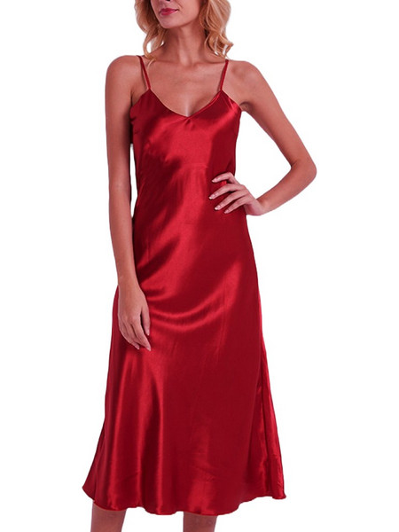 Royal Γυναικείο Νυχτικό Χειμωνιάτικο Σατέν Κόκκινο