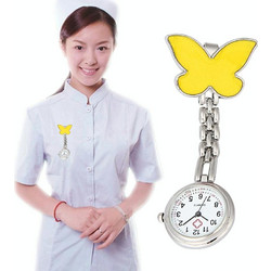 Butterfly Style Portable Alloy Nurse Round Quartz Wristwatch Watch with Pin(Yellow) (OEM)