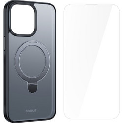 Θήκη iPhone 15 Plus BASEUS Smart Ring Series Silicone Sockproof συμβατό με MagSafe φορτιστή και προστασία οθόνης (Tempered Glass) Πλάτη TPU μαύρο