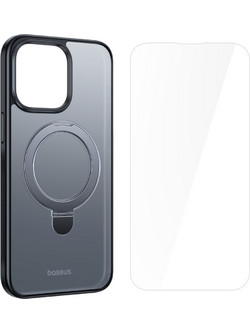 Θήκη iPhone 15 Plus BASEUS Smart Ring Series Silicone Sockproof συμβατό με MagSafe φορτιστή και προστασία οθόνης (Tempered Glass) Πλάτη TPU μαύρο