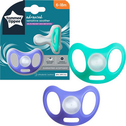 Tommee Tippee Sensitive Ορθοδοντικές Πιπίλες Σιλικόνης 6-18m Τιρκουάζ Μωβ 2τμχ