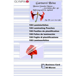 1x100 Olympia Laminating Pouches Business Cards 80 micron 9169