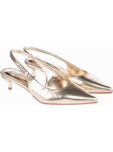 Χαμηλές slingback γόβες με λεπτό τακούνι - Χρυσό