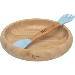 Kiokids Βρεφικό Σετ Φαγητού Σιλικόνης & Bamboo 3506 Bamboo Blue 2τμχ