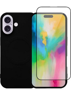 Redshield iPhone 16 MagSafe Silicone Case & Glass Black Θήκη Κινητού & Προστατευτικό Οθόνης