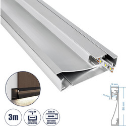 SKIRTINGBOARD-PROFILE 70850-3M Προφίλ Αλουμινίου - Βάση & Ψύκτρα Ταινίας LED με Λευκό Γαλακτερό Κάλυμμα - Επιφανειακή Χρήση για Περβάζι - Πατητό Κάλυμμα - Ασημί - 3 Μέτρα - Μ300 x Π1.6 x Υ8cm