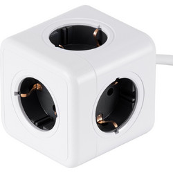 GloboStar(R) TRAVEL PowerCube PRO Certified 79644 Πολύπριζο 5 Θέσεων με 1.5m Kαλώδιο - 5 Πρίζες Ασφαλείας Childproof EU Schuko AC 220-240V Μ7.5 x Π7.5 x Υ7.5 - Λευκό με Γκρι - Max Load 3680W/16A
