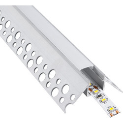 GLOBOSTAR(R) ALP-PLASTERIN GYPSO 70821-3M Χωνευτό Προφίλ Αλουμινίου Ειδικό για Εξωτερική Γωνία Γυψοσανίδας με Λευκό Γαλακτερό Πατητό Κάλυμμα για Ταινίες LED IP20 - Ασημί + Λευκό - Μ300 x Π4.5 x Υ2cm -