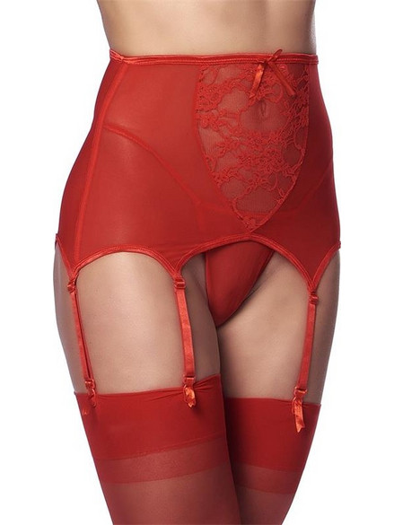 Wide Garter Belt with Stocking Red