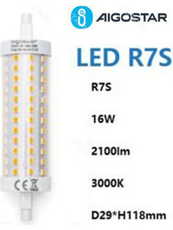 Λάμπα LED για Ντουί R7S 16W 2000LM 118mm Θερμό Λευκό 3000K Aigostar 520137 - Aigostar