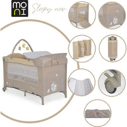 Moni Sleepy Παρκοκρέβατο 2 Επίπεδων με Στρώμα Δίχτυ & Αλλαξιέρα Μπεζ