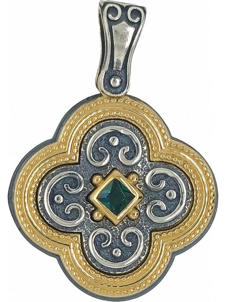 Σταυρός Anastasios Creations ασήμι 925 βυζαντινός με πράσινο ζιργκόν ST47