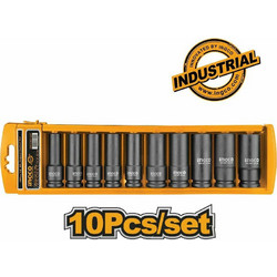 INGCO HKISSD12102L Επαγγελματικά Καρυδάκια Αέρος 1/2" Σετ 10 Τεμ ΜΑΚΡΥΑ Μήκος 78mm (HKISSD12102L)