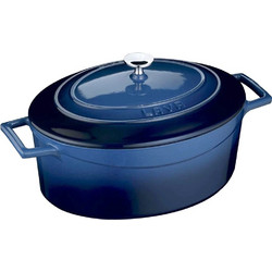 CAST IRON CASSEROLE OVAL 23X29CM BLUE ENAMEL 3 COAT 2 FIRE LAVA c484109