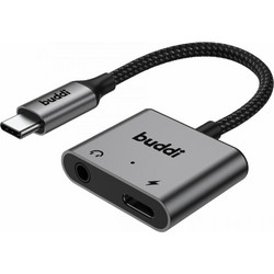 Αντάπτορας Buddi Ease Type-C (Male) σε 1 x 3.5mm Jack Aux (Female) / 1 x Type-C (Female) 60W 5 Έτη Εγγύηση - Grey (8719246459290)