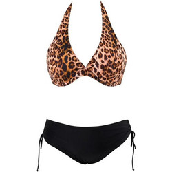 MODERN OCEAN Σετ Plus Size Γυναικείο Leopar Μπικίνι Κορδονακια Polyester Καφέ - Μαύρο