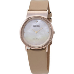 Citizen Eco-Drive Dau L Elegance Γυναικείο Ρολόι Solar με Χρυσό Δερμάτινο Λουράκι EG7073-16Y