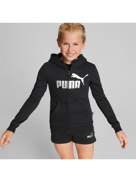 Puma ESS+ Logo Παιδική Ζακέτα Φούτερ με Κουκούλα και Φερμουάρ Μαύρη 672113-01