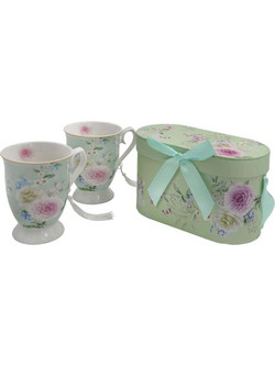 Φλυτζάνια Καφέ Σε Κουτί Δώρου Floral (Σετ 2Τμχ) 374-224-305 12x11cm Multi-Green Κεραμικό