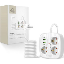 Tech-Protect PCS3X4 power strip, 3 sockets, 2xUSB-A, 2xUSB-C 200 cm - white