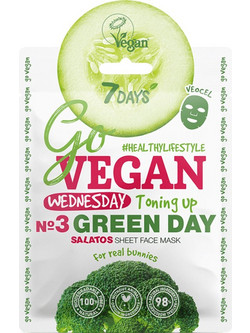 7Days Go Vegan Green Day For Real Bunnies Sheet Μάσκα Προσώπου για Ενυδάτωση & Αντιγήρανση με Πράσινο Τσάι 25gr