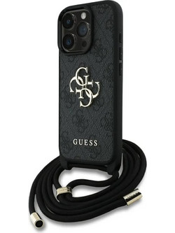 Guess 4G Big Logo Cord Strap Crossbody Case Black (iPhone 16 Pro)