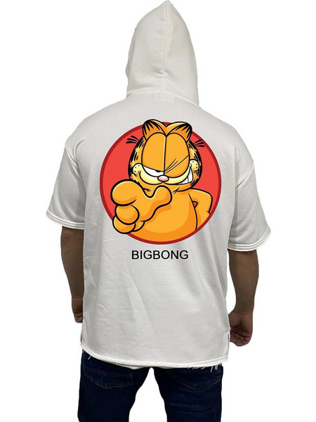 Bigbong Garfield Oversize Ανδρικό Φούτερ με Κουκούλα Λευκό 100-46-WH